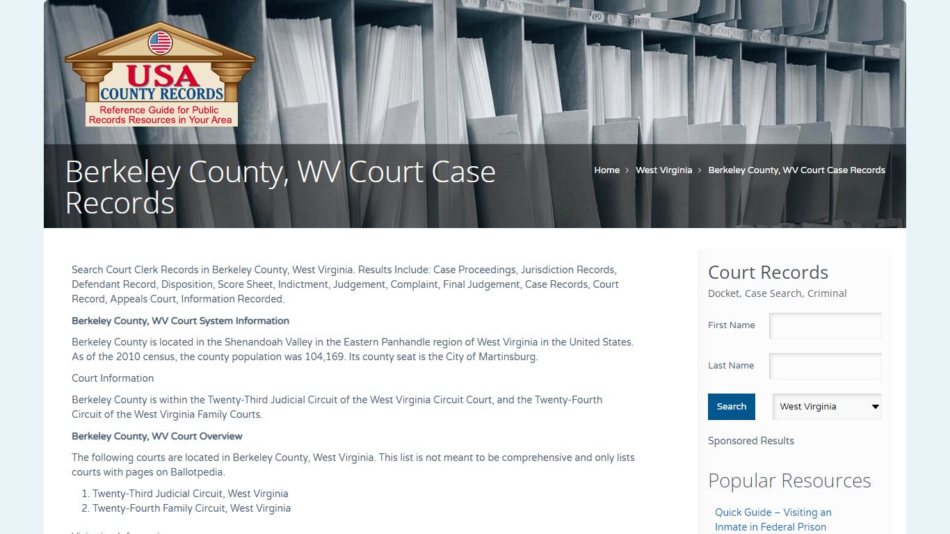 Berkeley County, WV Court Case Records | Name Search